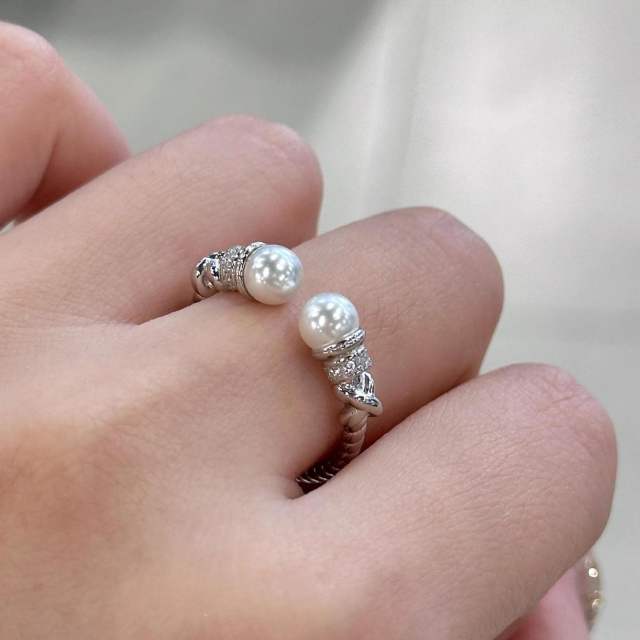 925 sterling silver pearl statement openning finger rings for women
