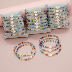 Boho colorful crystal bead shell initial letter bracelet