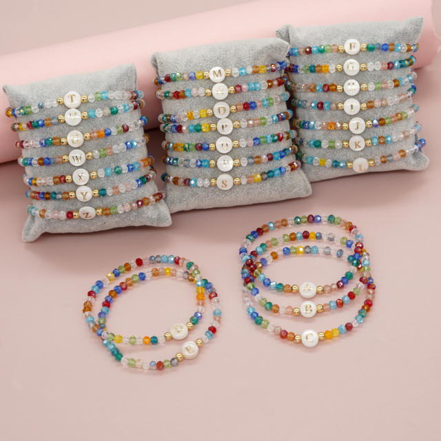 Boho colorful crystal bead shell initial letter bracelet