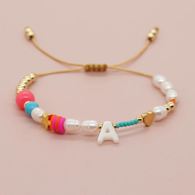 Boho shell initial letter braid rose red pink bracelet friendship bracelet