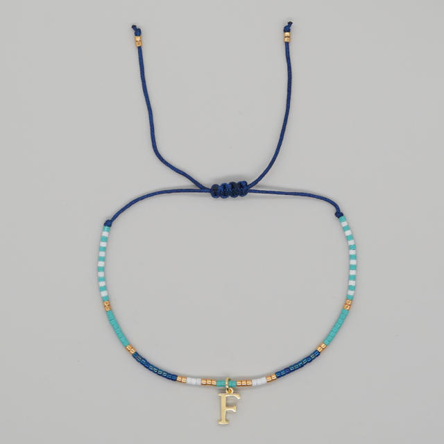 INS handmade seed bead initial letter charm women bracelet