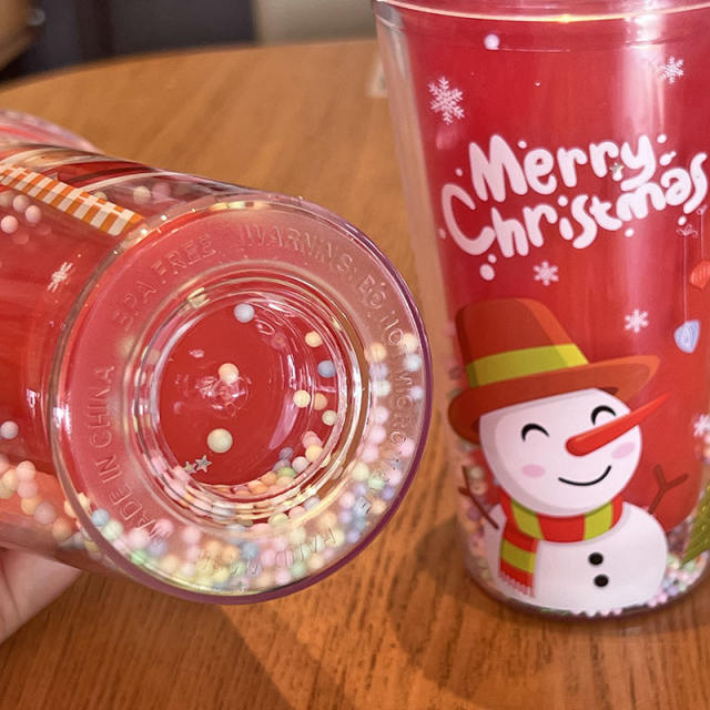 Red color christmas gift large capacity cups with straws