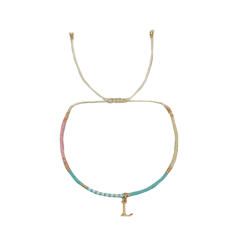 Sweet blue pink tiny bead initial letter charm couples friendship bracelet