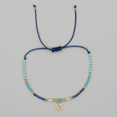 INS handmade seed bead initial letter charm women bracelet