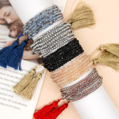 Boho multi layer crystal bead string bracelet