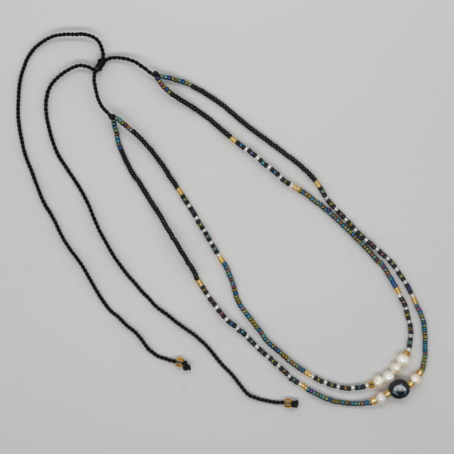 Boho natural pearl bead two layer seed bead necklace