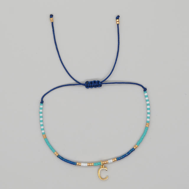 INS handmade seed bead initial letter charm women bracelet