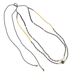 Boho natural pearl bead two layer seed bead necklace
