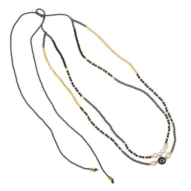 Boho natural pearl bead two layer seed bead necklace