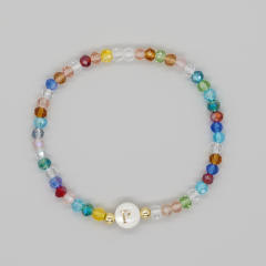 Boho colorful crystal bead shell initial letter bracelet