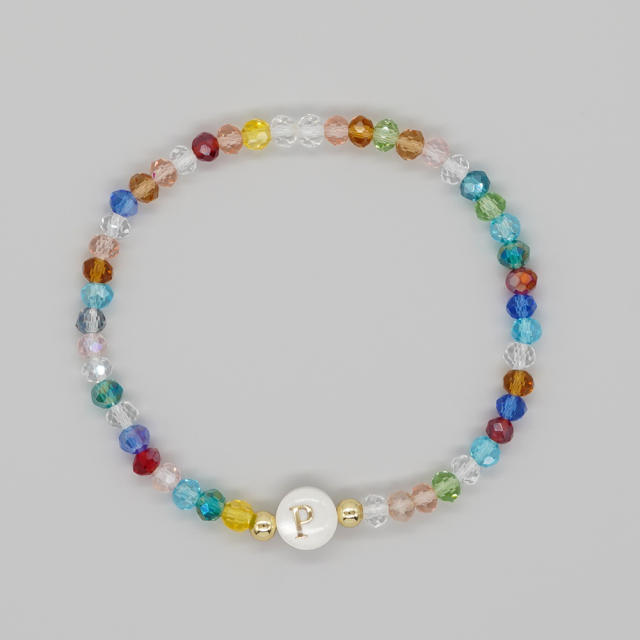 Boho colorful crystal bead shell initial letter bracelet