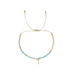 Sweet blue pink tiny bead initial letter charm couples friendship bracelet