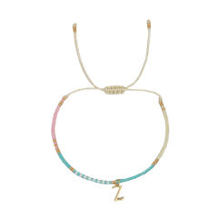 Sweet blue pink tiny bead initial letter charm couples friendship bracelet