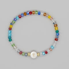 Boho colorful crystal bead shell initial letter bracelet
