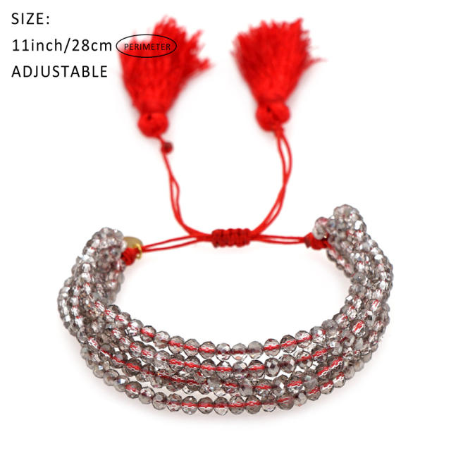 Boho multi layer crystal bead string bracelet