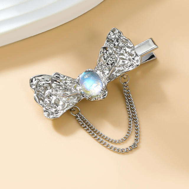Y2K silver color metal bow duckbill hair clips for women