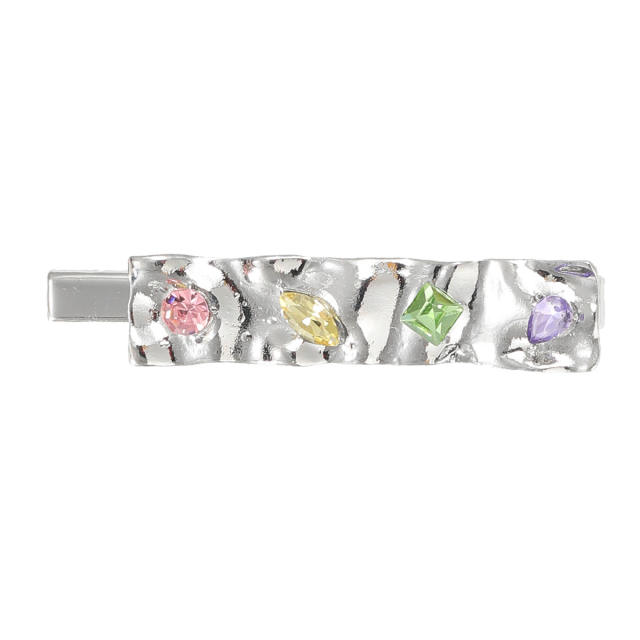 Colorful rhinestone statement silver metal duckbill hair clips