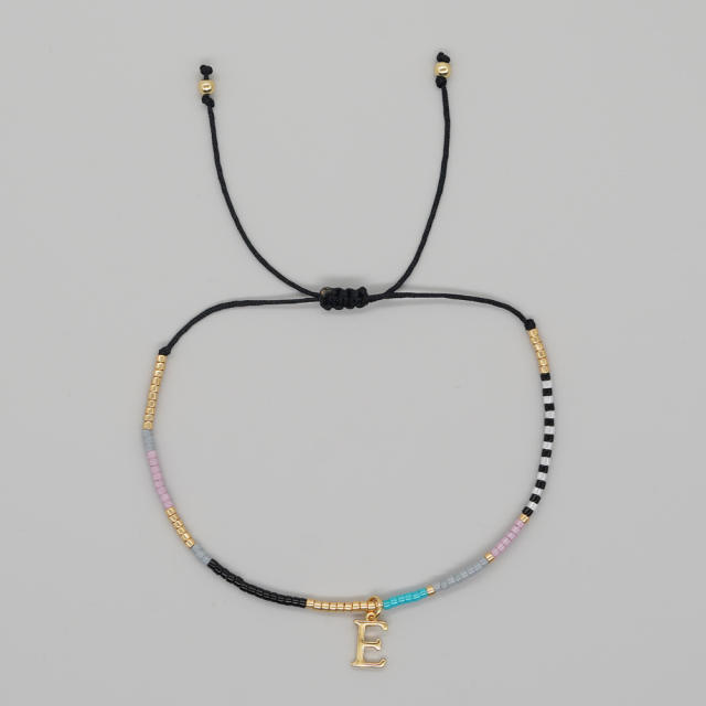INS handmade seed bead initial letter charm women bracelet