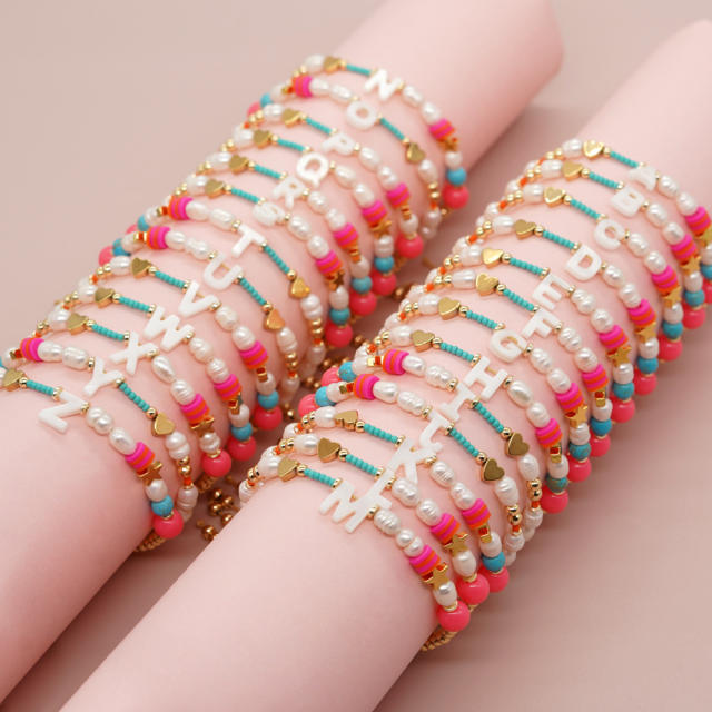 Boho shell initial letter braid rose red pink bracelet friendship bracelet