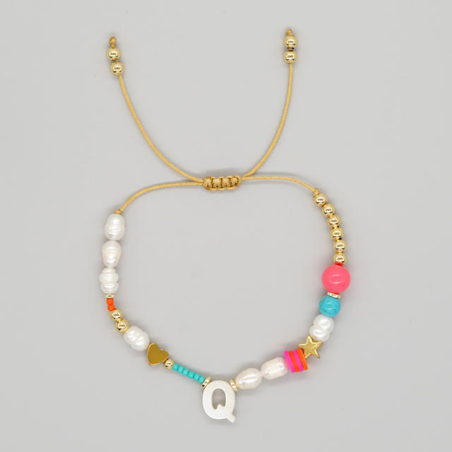Boho shell initial letter braid rose red pink bracelet friendship bracelet