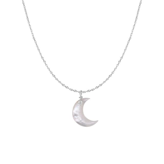 925 sterling silver moon pendant mother shell dainty women necklace