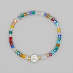 Boho colorful crystal bead shell initial letter bracelet