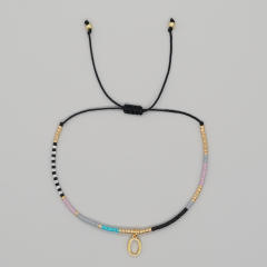 INS handmade seed bead initial letter charm women bracelet