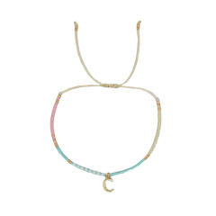 Sweet blue pink tiny bead initial letter charm couples friendship bracelet