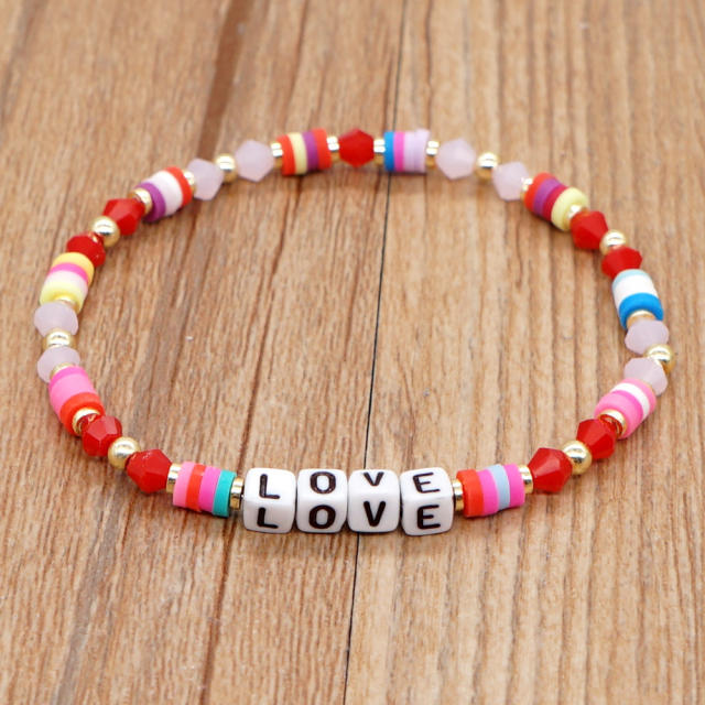 Colorful crystal bead letter block couples friendship bracelet