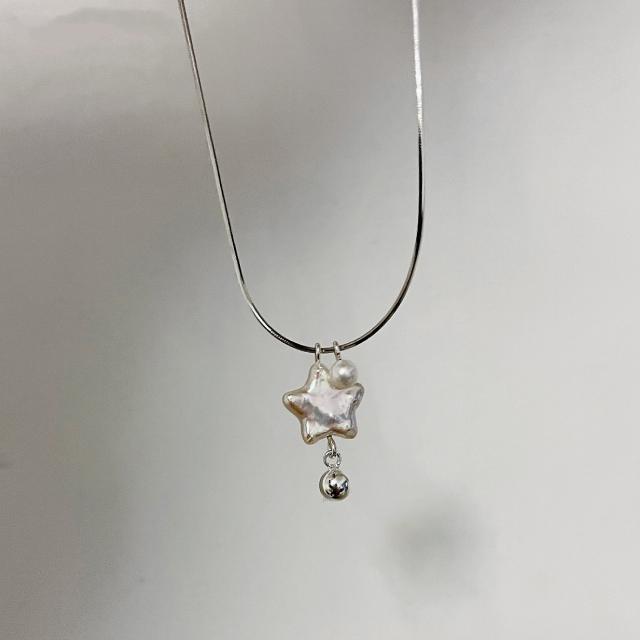 925 sterling silver shell pearl star pendant dainty women necklace