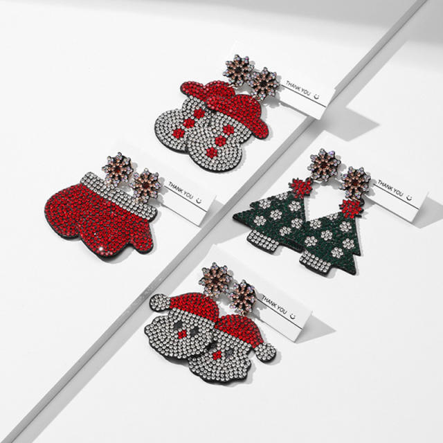 Creative diamond santa snowflake dangle earrings for christmas