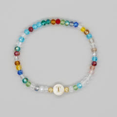Boho colorful crystal bead shell initial letter bracelet