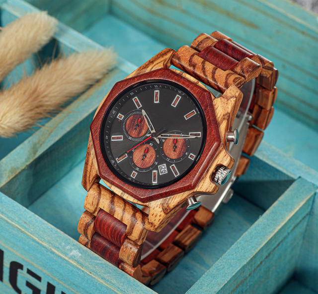 Creative multi function wood watch for men