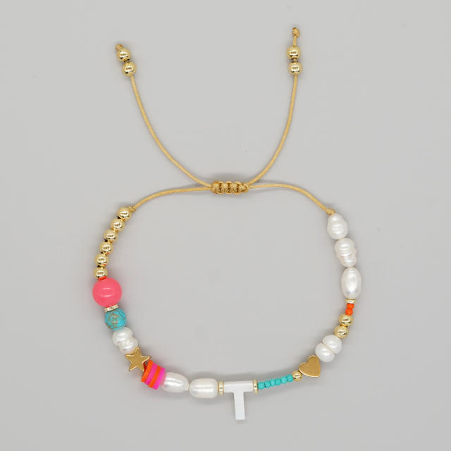 Boho shell initial letter braid rose red pink bracelet friendship bracelet