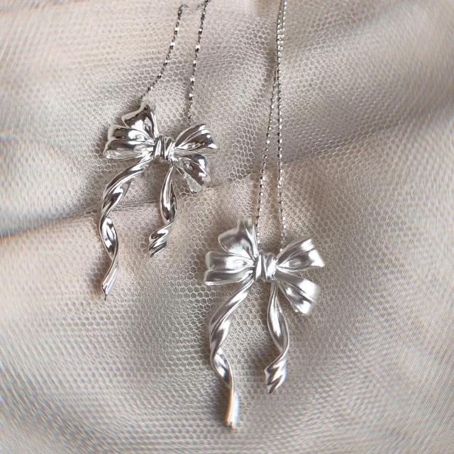 925 sterling silver bow pendant dainty women necklace