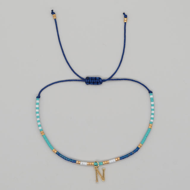 INS handmade seed bead initial letter charm women bracelet