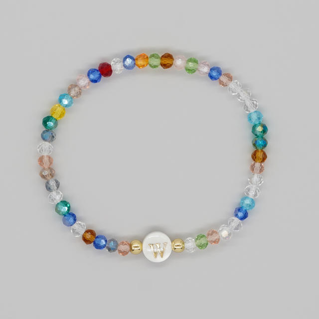 Boho colorful crystal bead shell initial letter bracelet