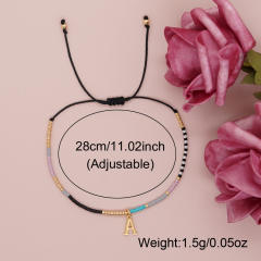 INS handmade seed bead initial letter charm women bracelet