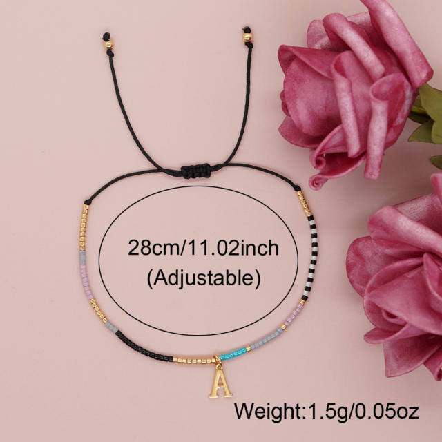 INS handmade seed bead initial letter charm women bracelet