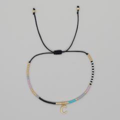 INS handmade seed bead initial letter charm women bracelet