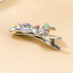 Y2K silver color bow rhinestone hair clips for women