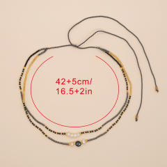 Boho natural pearl bead two layer seed bead necklace