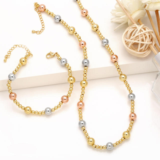 Hiphop two tone gold plated copper ball bead choker bracelet set