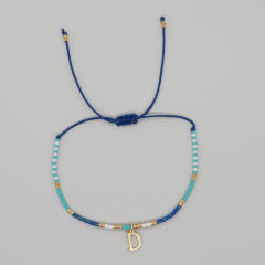 INS handmade seed bead initial letter charm women bracelet