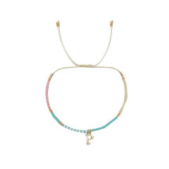 Sweet blue pink tiny bead initial letter charm couples friendship bracelet