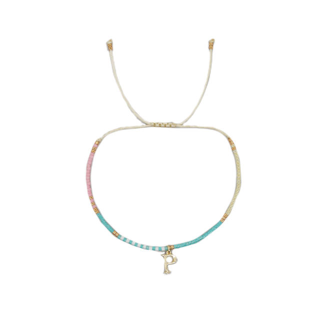 Sweet blue pink tiny bead initial letter charm couples friendship bracelet