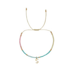 Sweet blue pink tiny bead initial letter charm couples friendship bracelet