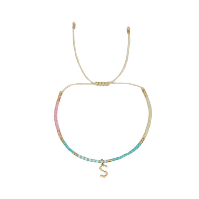 Sweet blue pink tiny bead initial letter charm couples friendship bracelet