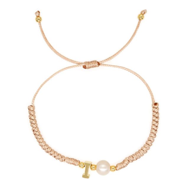 Boho natural pearl bead initial letter braid bracelet friendship bracelet