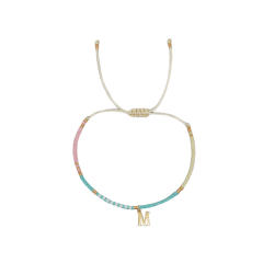 Sweet blue pink tiny bead initial letter charm couples friendship bracelet